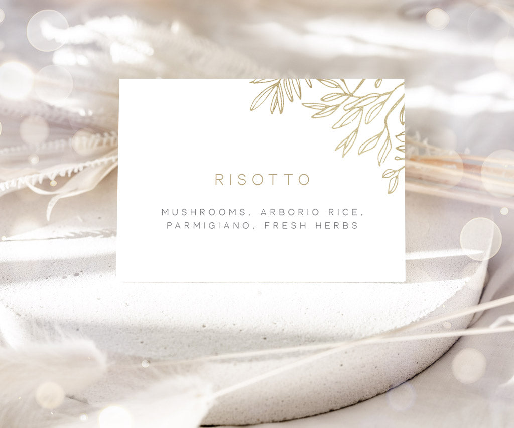 Modern minimalist buffet food tent card.