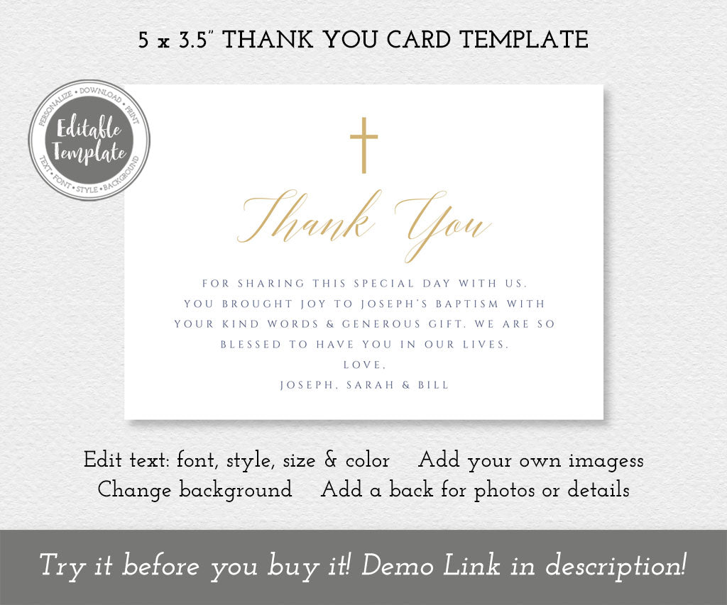 modern minimalist gold navy baptism thank you card template modern minimalist baptism thank you card template - artful life