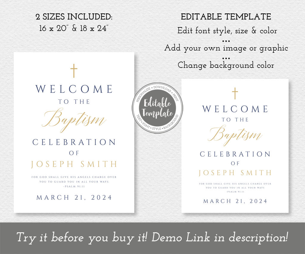 Modern minimalsit baptism welcome sign templates.