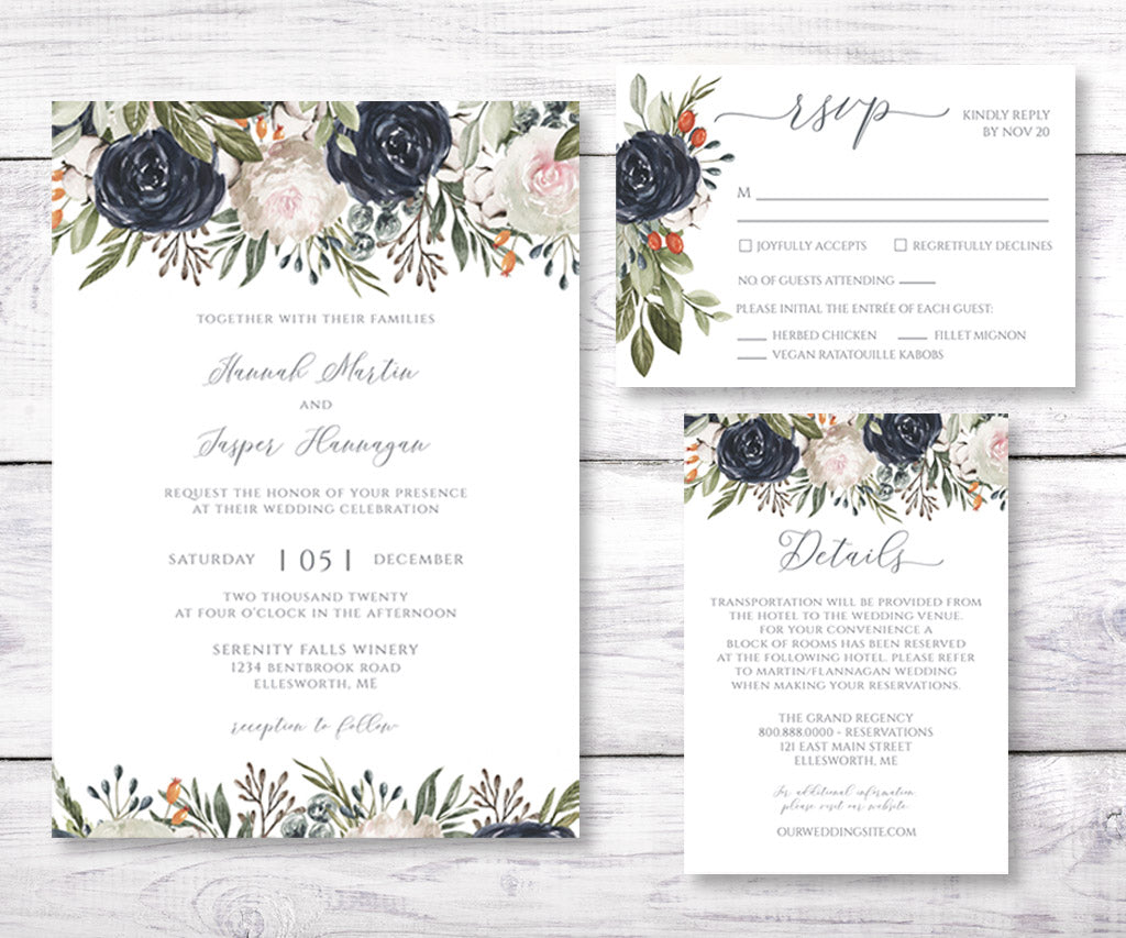 Minimalist Wedding Invitation, RSVP and Detail Cards Editable