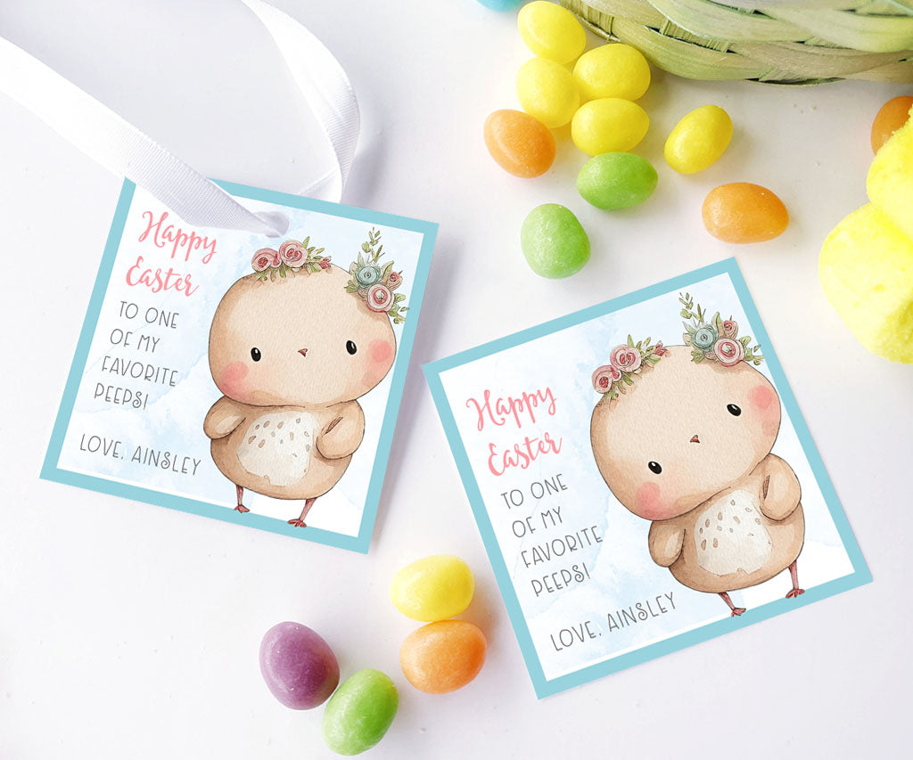 Happy Easter to one of my favorite peeps square gift tags featuring a cute little baby chick peep.