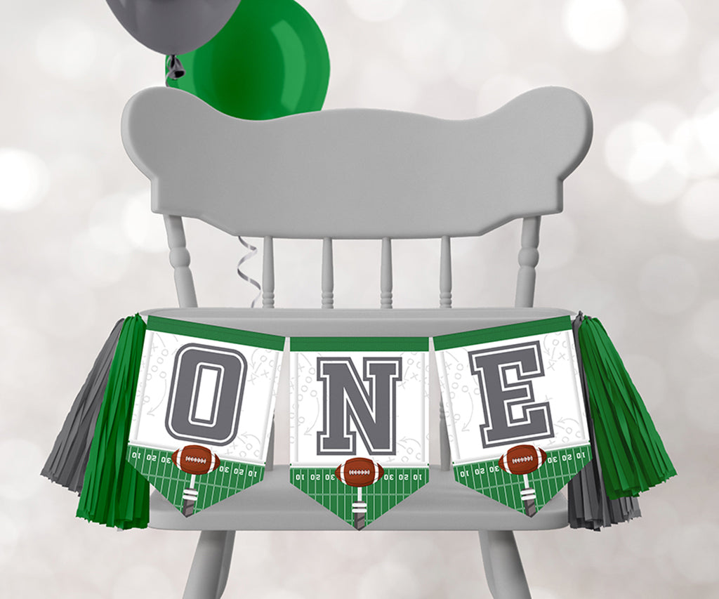 One year football birthday high chair banner.