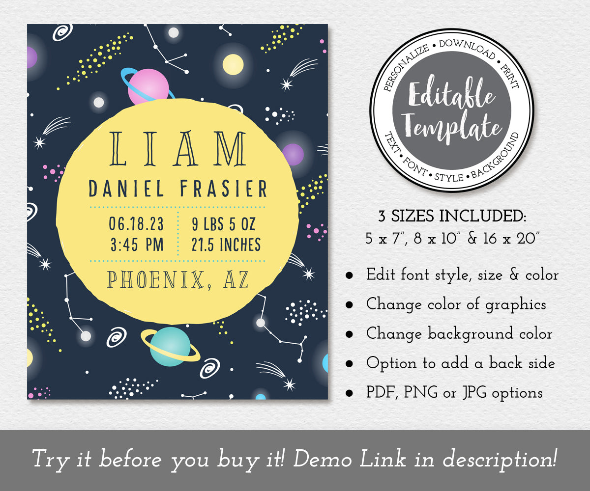outer space birth stats editable template