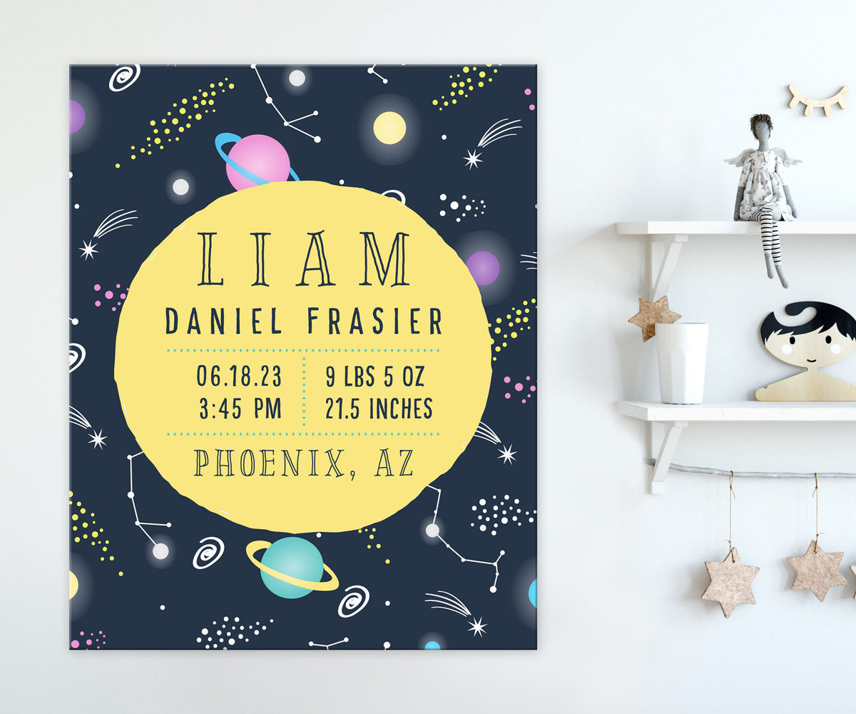 outer space birth stats nursery wall art