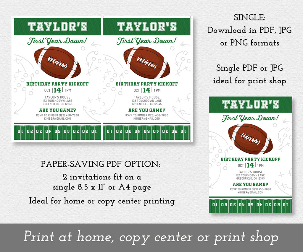 first-year-down-football-birthday-invitation-editable-template-artful-life-designs for Free Printable First Birthday Invitations First Year Down Football Birthday Invitation, Editable Template - Artful Life Designs for Free Printable First Birthday Invitations