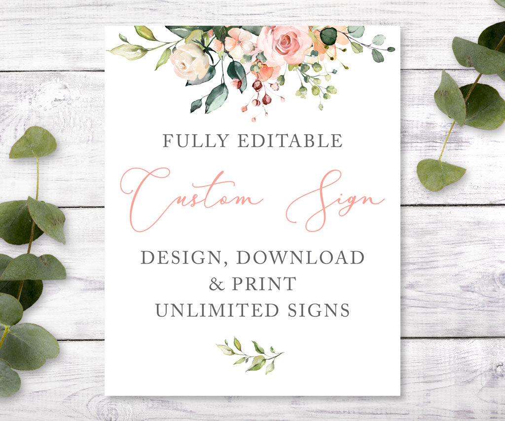 Pink and white floral portrait custom sign to create unlimited signs.