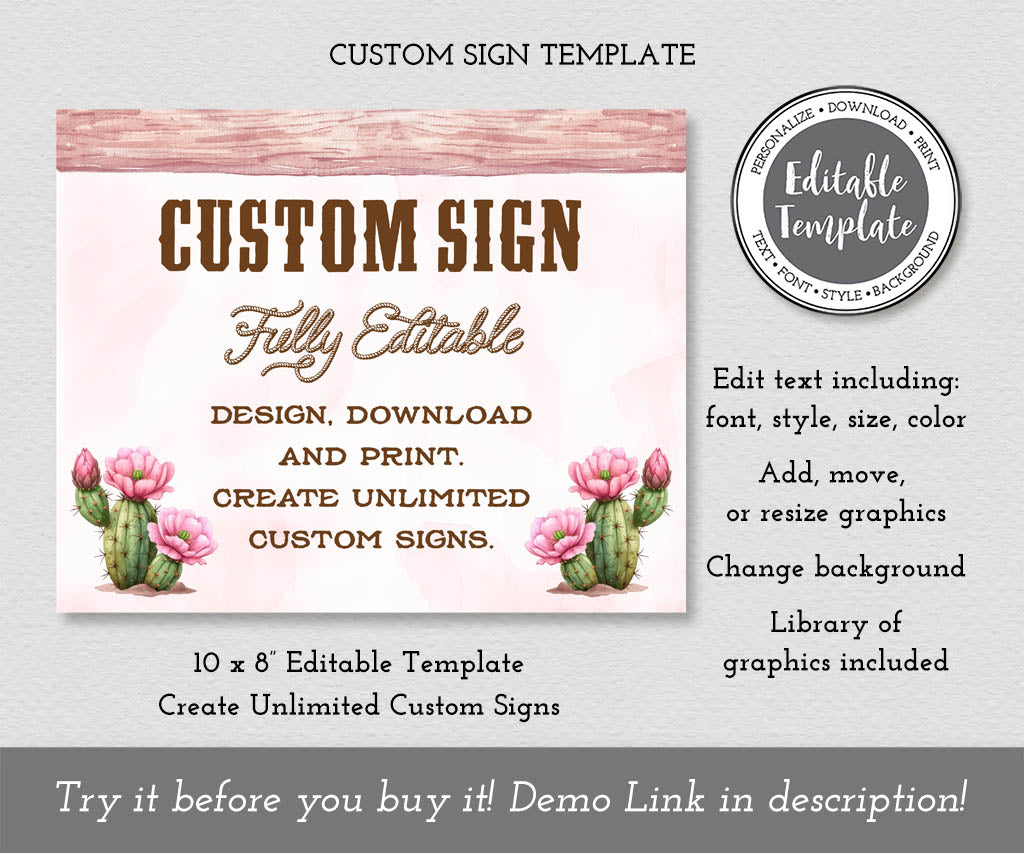 Pink cowgirl birthday custom sign editable template.