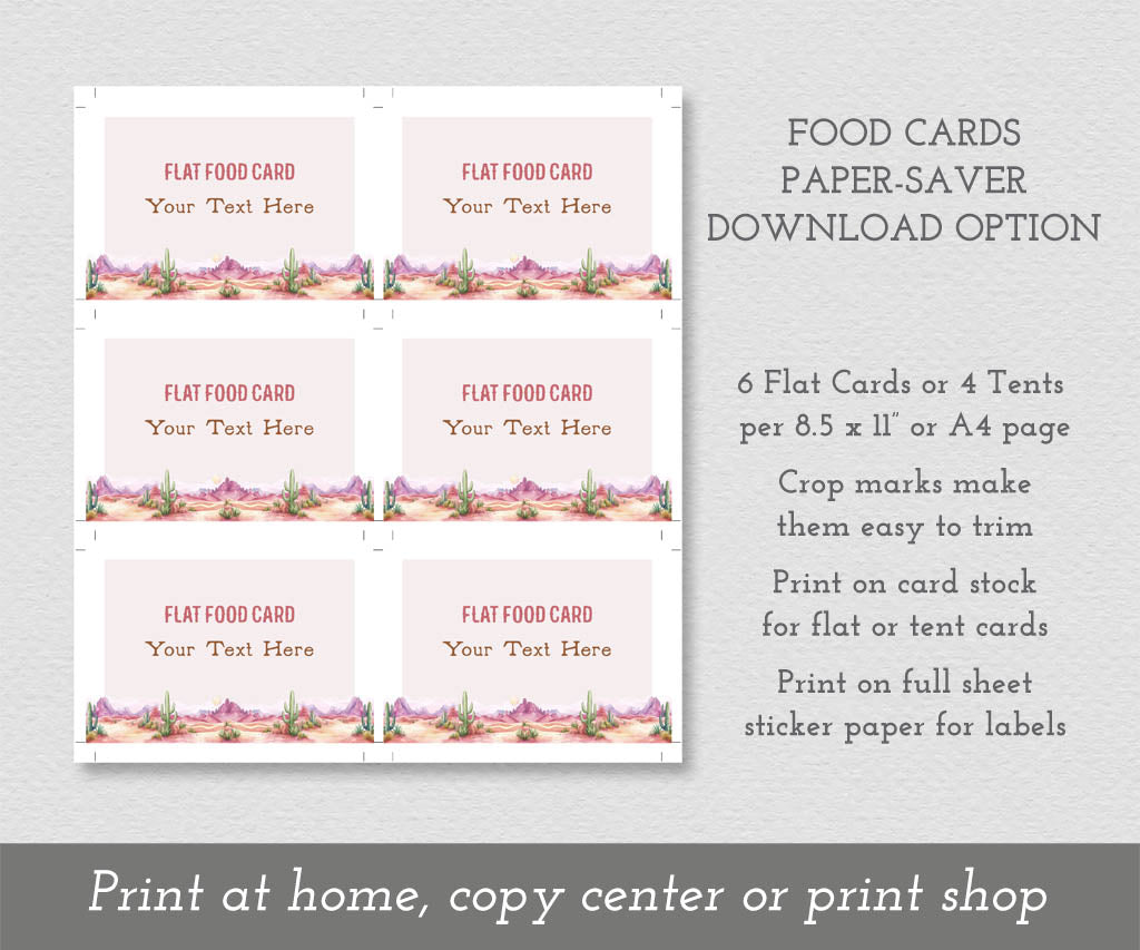Paper saving full sheet of food labels for western theme cowgirl birthday.