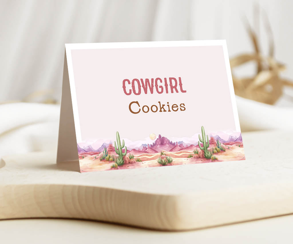 Pink Cowgirl Cookies folded food label for western theme birthday.