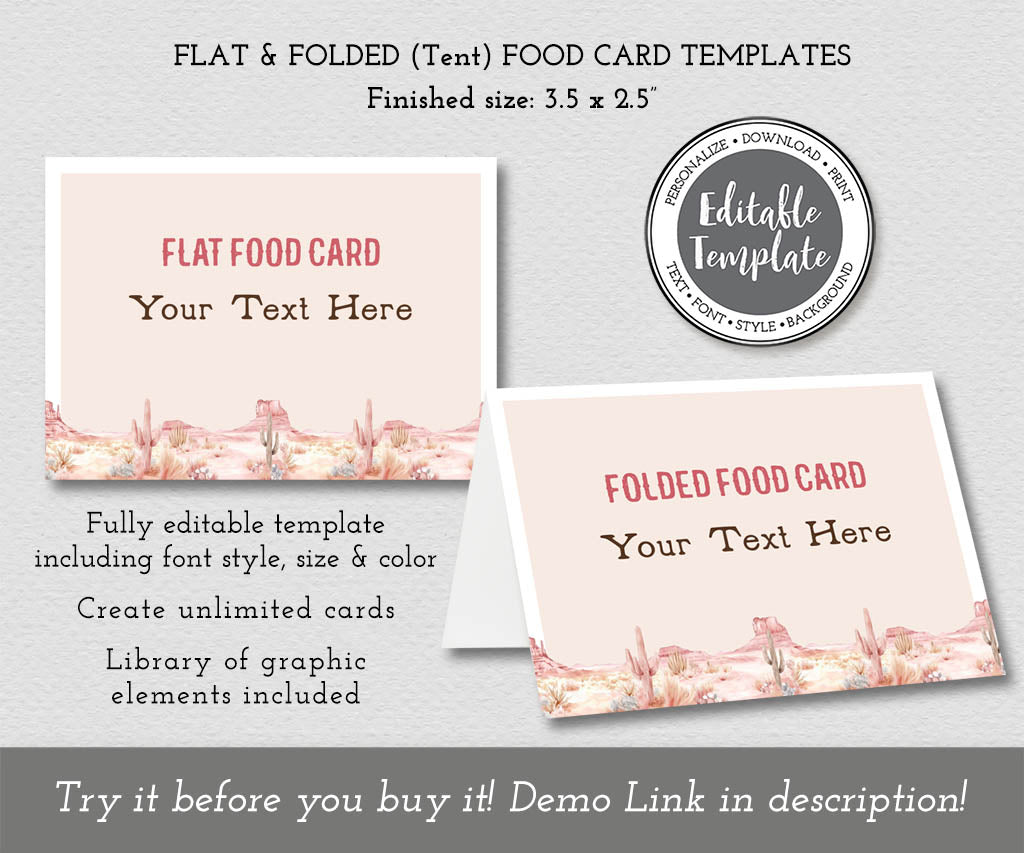 Cowgirl Birthday Food Labels & Tent Cards | Editable Templates