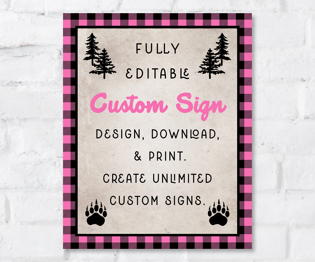 Plaid Signs Pink Buffao Plaid Custom Birthday Party Sign | 8 x 10” Editable ...