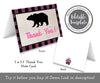 pink buffalo plaid folded thank you card template with bear silhouette front and back
