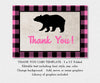 pink buffalo plaid folded thank you card template with bear silhouette