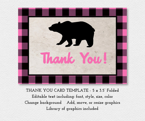 Pink Buffalo Plaid Folded Thank You Card, Editable Template - Artful ...