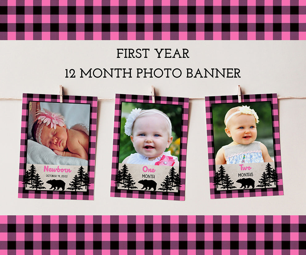 pink buffalo plaid wild one first year photo banner