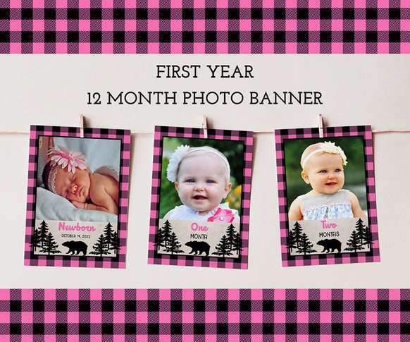 pink buffalo plaid wild one first year photo banner