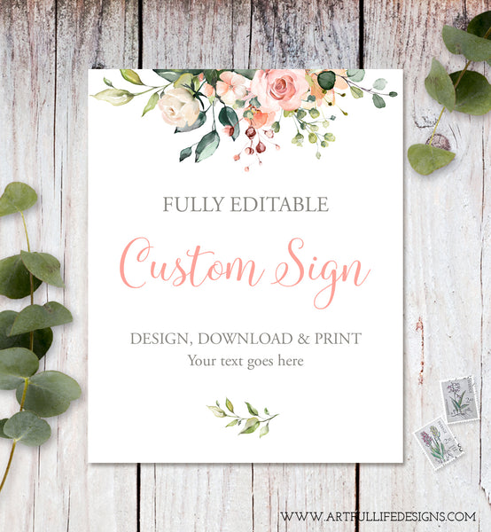 pink white floral custom sign editable template, 8 x 10 inch, portrait