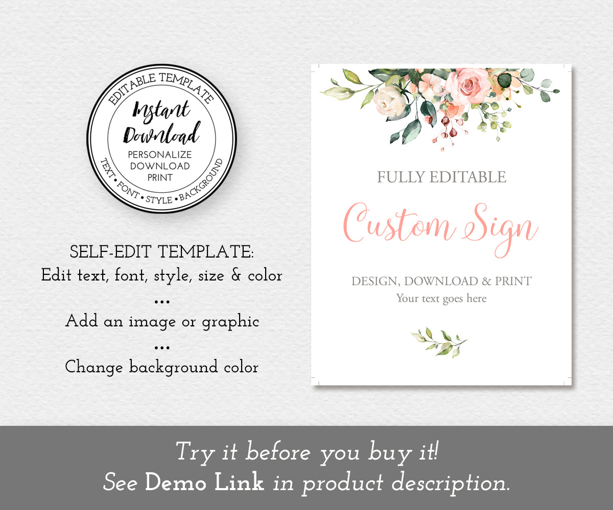 8 x 10 inch pink and white flowers, unlimited custom sign template