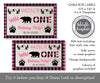 pink buffalo plaid wild one birthday party gable box label, editable template