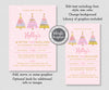 Pink winter onederland first birthday invitation and evite editable templates.