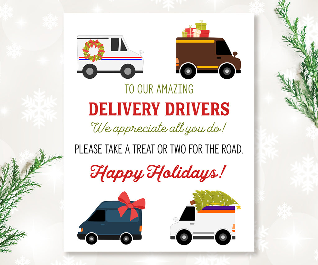Delivery Driver Snack Sign Printable, Happy Holidays, Digital Instant Download, 8 x 10 Portrait