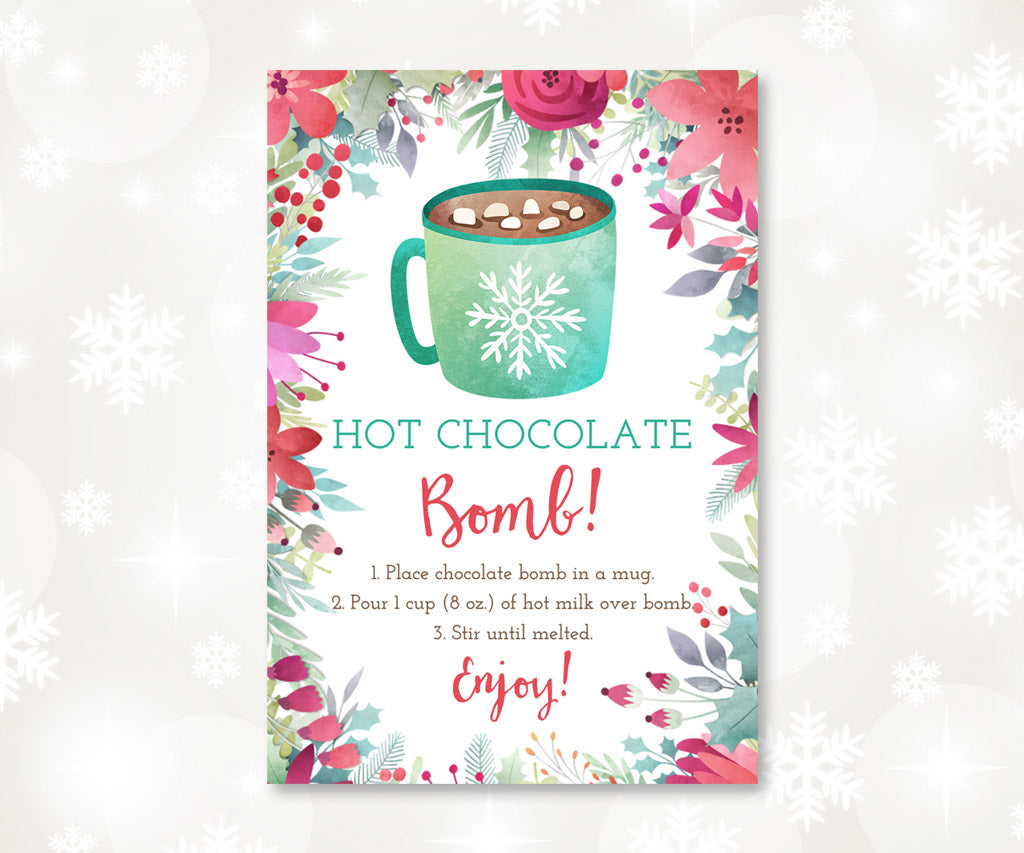 Rectangular whimsical hot chocolate bomb tag or label.