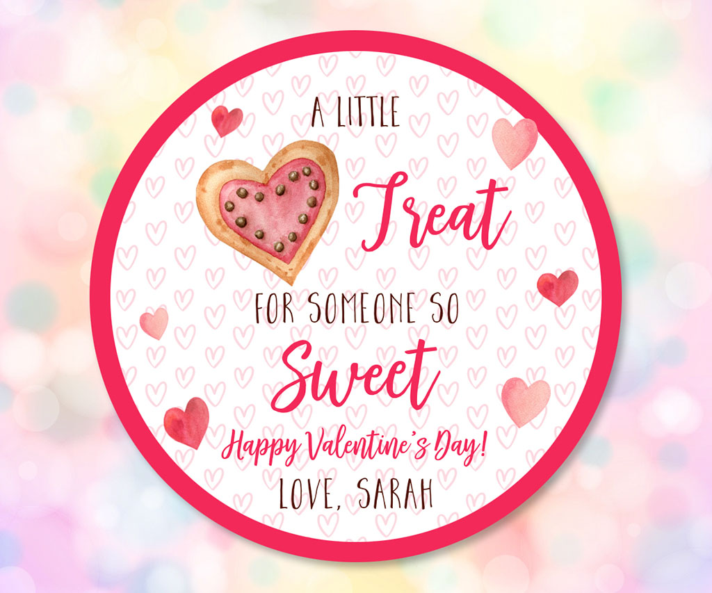 Round Valentine treat gift tag, A little treat for someone so sweet.