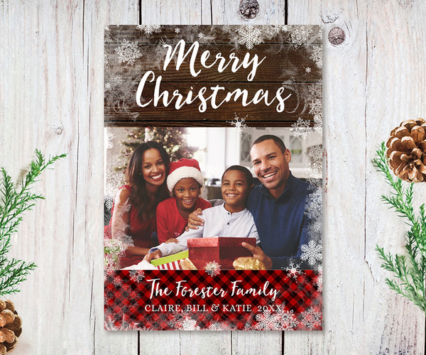 Rustic Christmas Card with family photo.
