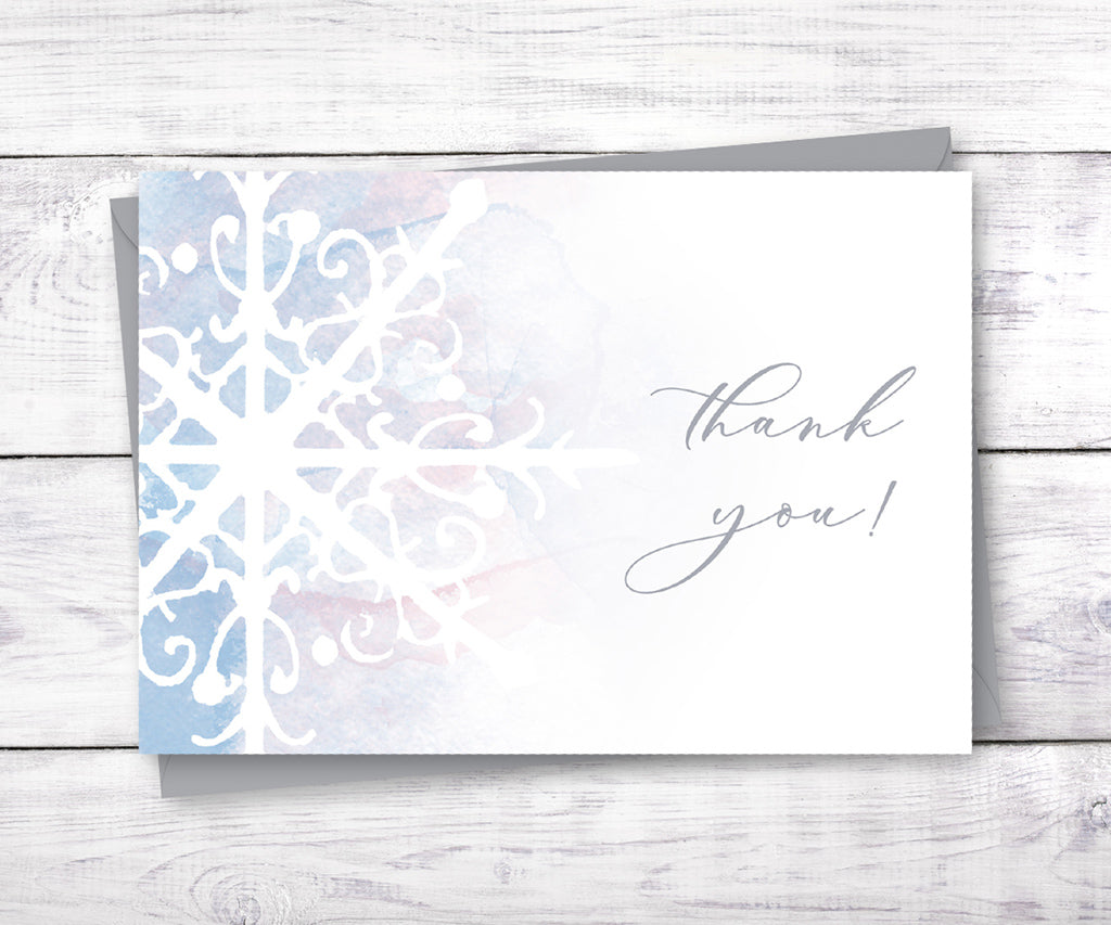 Snowflake winter baby shower thank you card.