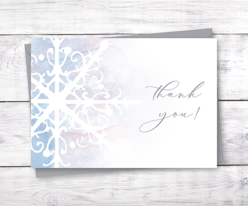 Snowflake gender reveal thank your card.