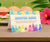 Surfer beach party food table tent card.
