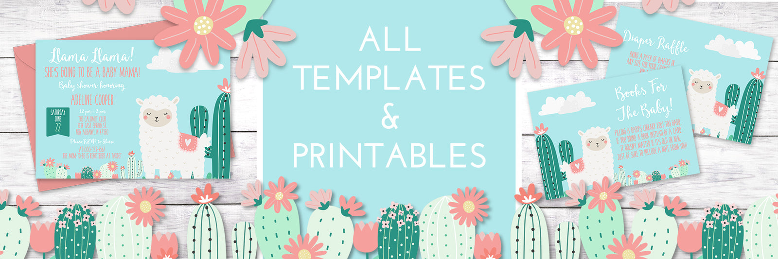 Templates and printables Llama baby shower sale banner.