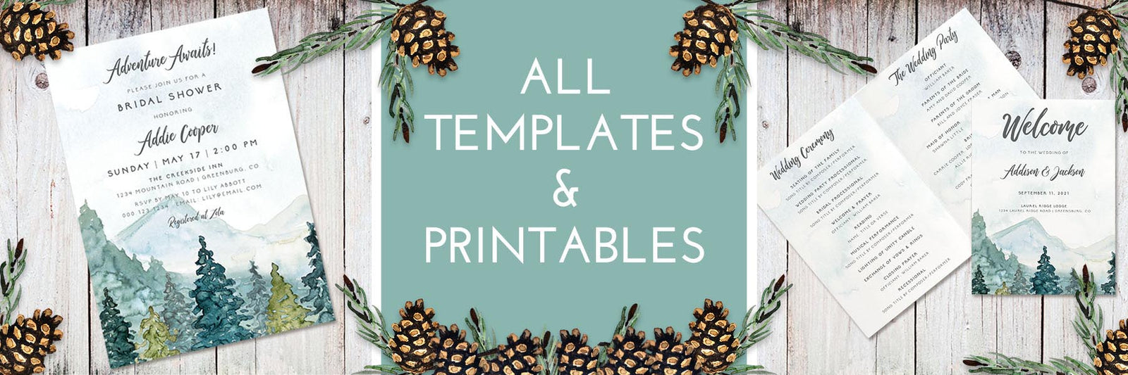 Templates and printables mountains shower sale banner.