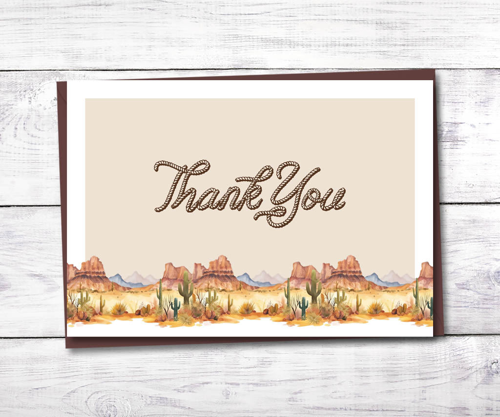 Western cowboy theme birthday thank you card.