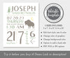tribal woodland birth stats template, featuing buffalo, trees, arrow, chevron motifs