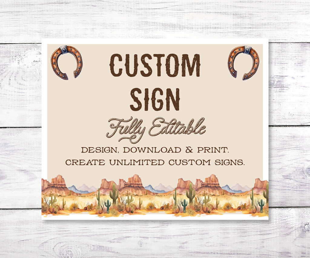 10x8 western cowboy birthday custom sign printable.