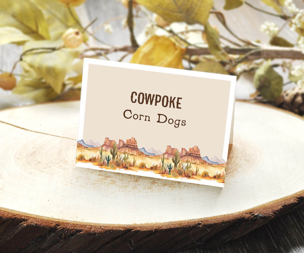 Cowpoke Corn Dogs western cowboy folded food card.