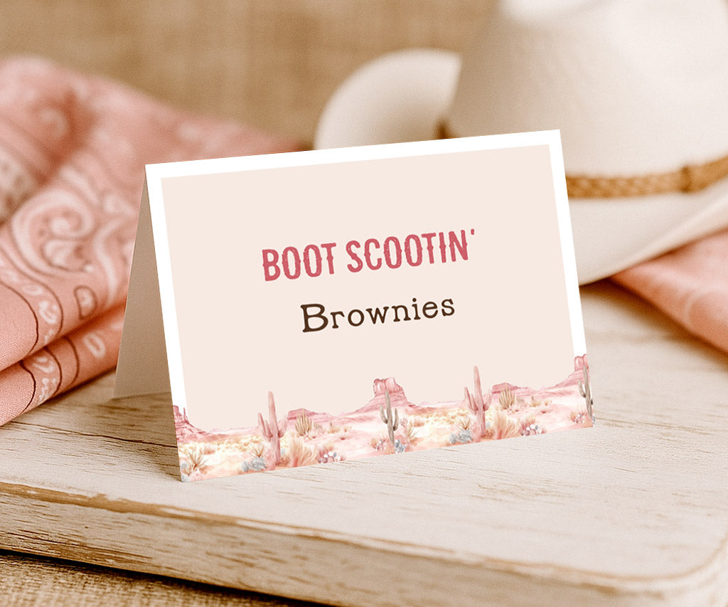 Western cowgirl food tent card.