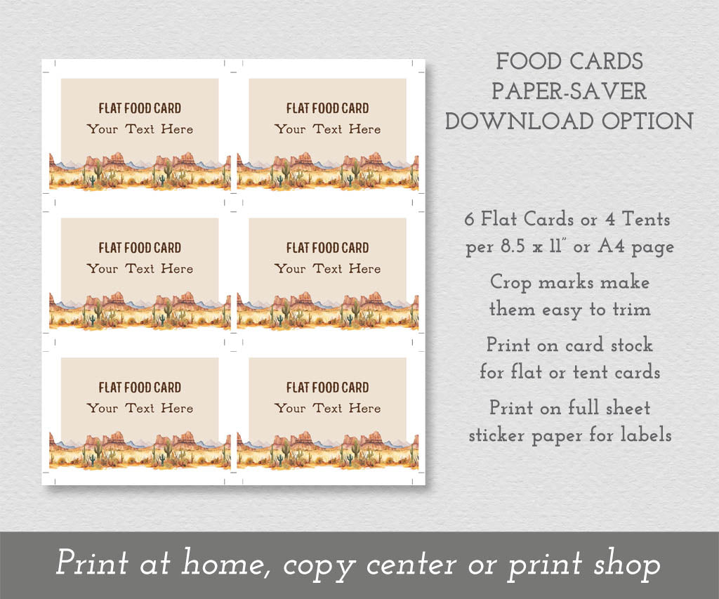 Printable sheet of western theme food labels.