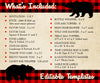 Whats included lumberjack buffalo plaid wild one birthday party printable bundle editable templates