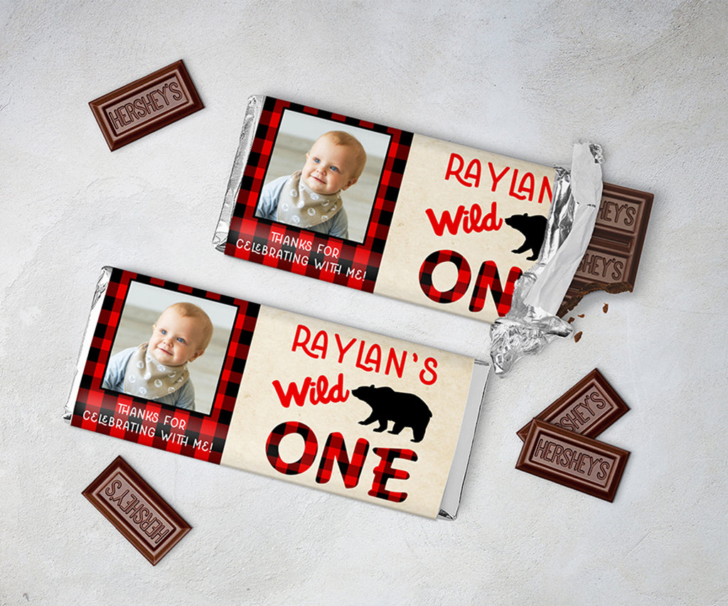 lumberjack buffalo plaid wild one candy bar wrapper.