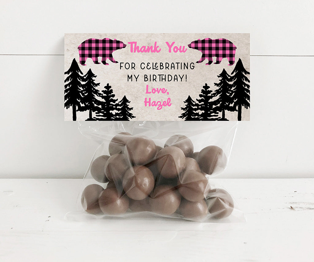 Pink wild one birthday treat bag topper.