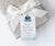 vertical winter wedding favor tag with rustic pines