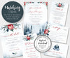 winter wedding stationery set of printables, pine greenery with red flowers