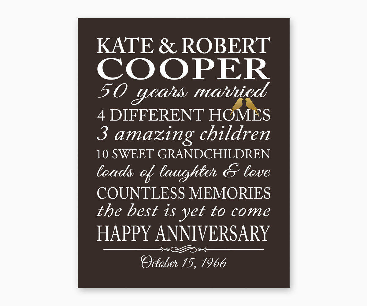 50th Anniversary Marriage Stats, Love Birds Wall Art, Solid background