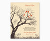 Love birds in anniversary family tree with initial hearts on cream background