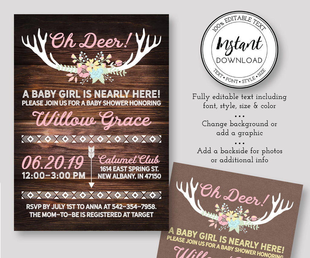 Oh Deer Baby Shower invitation template