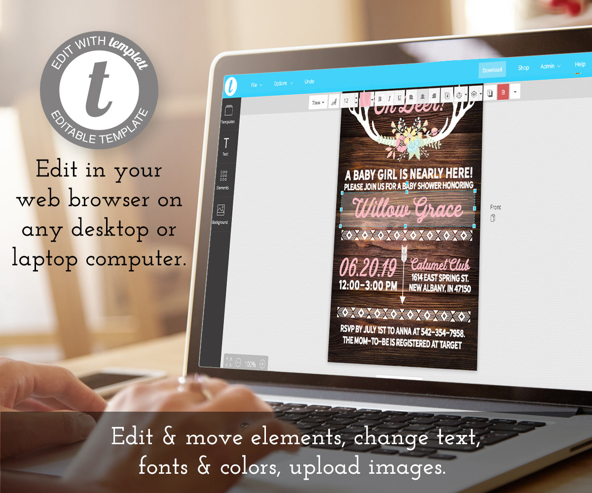 Oh Deer Baby Shower invitation editable template