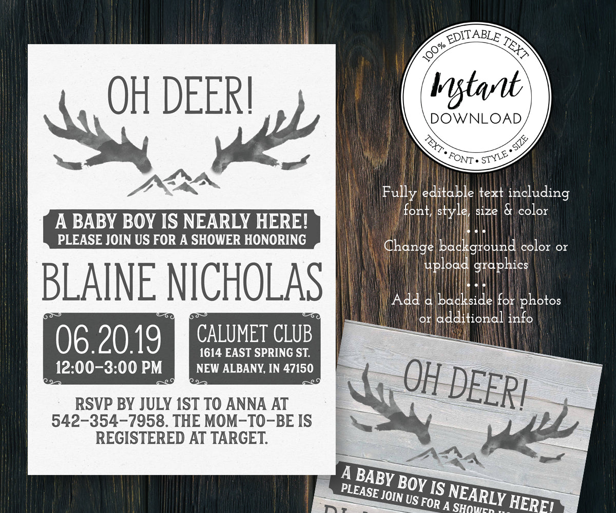 Oh Deer Rustic Baby Shower Invitation