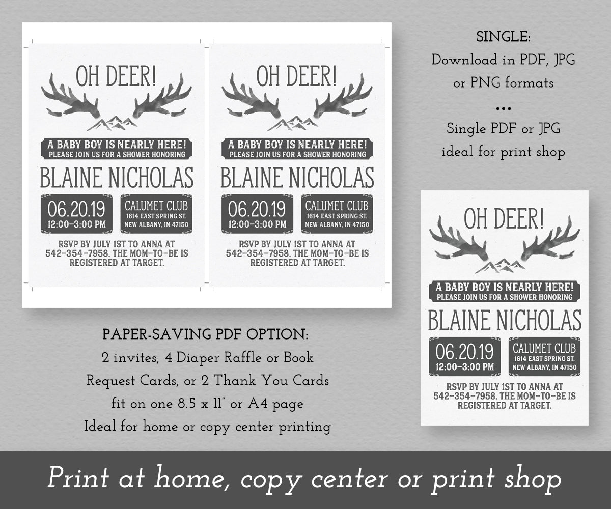 Oh Deer Rustic Baby Shower Invitation